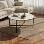 Black Cross White Marble Coffee Table - Image 2
