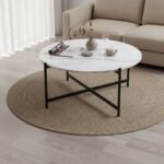 Black Cross White Marble Coffee Table - Image 3
