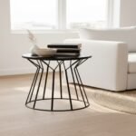 Black Curved Composite Marble Side Table