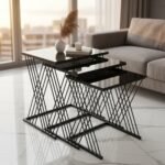 Black Glass Geometric Nesting Table Set of 3 - Image 3