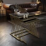 Black Glass Gold Nesting Table Set of 3