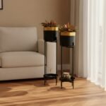 Dual-Tone Matte Black and Gold Planter Set of 2