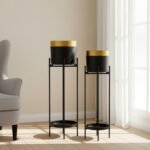 Dual-Tone Matte Black and Gold Planter Set of 2 - Image 2