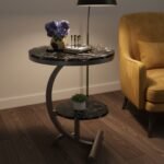 Black Marble C-Table with Shelf - Image 2