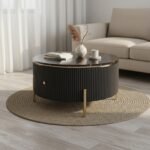 Black Marble Gold Round Coffee Table with Storage