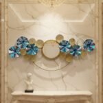 Blue Floral Metal Wall Mirror