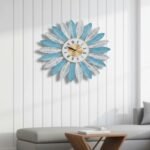 Blue White Leaf Metal Wall Clock - Image 3