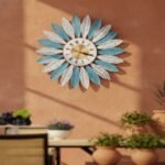 Blue White Leaf Metal Wall Clock - Image 2