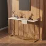 Geometric Gold White Marble Console Table - Image 3