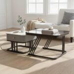 Glass & Marble Nesting Tables with Drawer | Set of 2 - Image 2