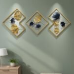 Gold Blue Ginkgo Metal Wall Art