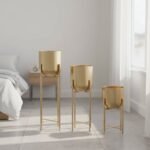 Gold Cylindrical Metal Planter Set of 3