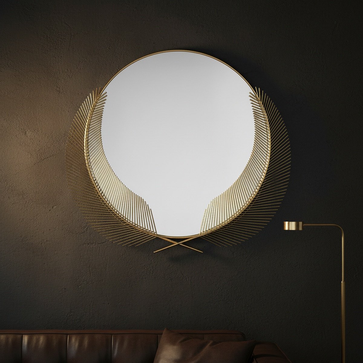 gold-feather-metal-wall-mirror-ah-8121149522120-1 Gold Double Feather Metal Wall Mirror - Image 1