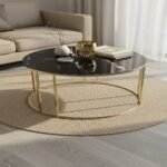 Gold Geometric Black Marble Coffee Table - Image 2