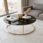 Gold Geometric Black Marble Coffee Table - Image 3