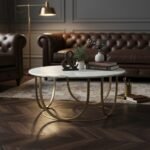 Gold Round Geometric Marble Coffee Table - Image 2