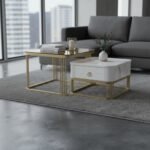 Brown Glass & Marble Gold Nesting Tables | Set of 2