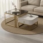 Brown Glass & Marble Gold Nesting Tables | Set of 2 - Image 2