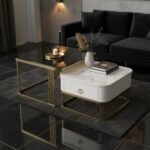 Brown Glass & Marble Gold Nesting Tables | Set of 2 - Image 3