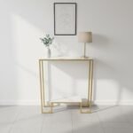 Gold Marble Console Table with Storage Shelf