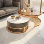 Gold Marble Glass Nesting Table Set of 2 - Image 2