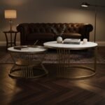 Gold Round Marble Nesting Tables with Shelf | Set of 2 - Image 2