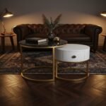 Gold Marble & Wood Nesting Tables | Set of 2
