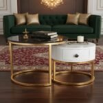 Gold Marble & Wood Nesting Tables | Set of 2 - Image 2
