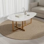 Gold Oval Marble Coffee Table - Image 3