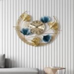 Golden Blue Ginkgo Metal Wall Clock
