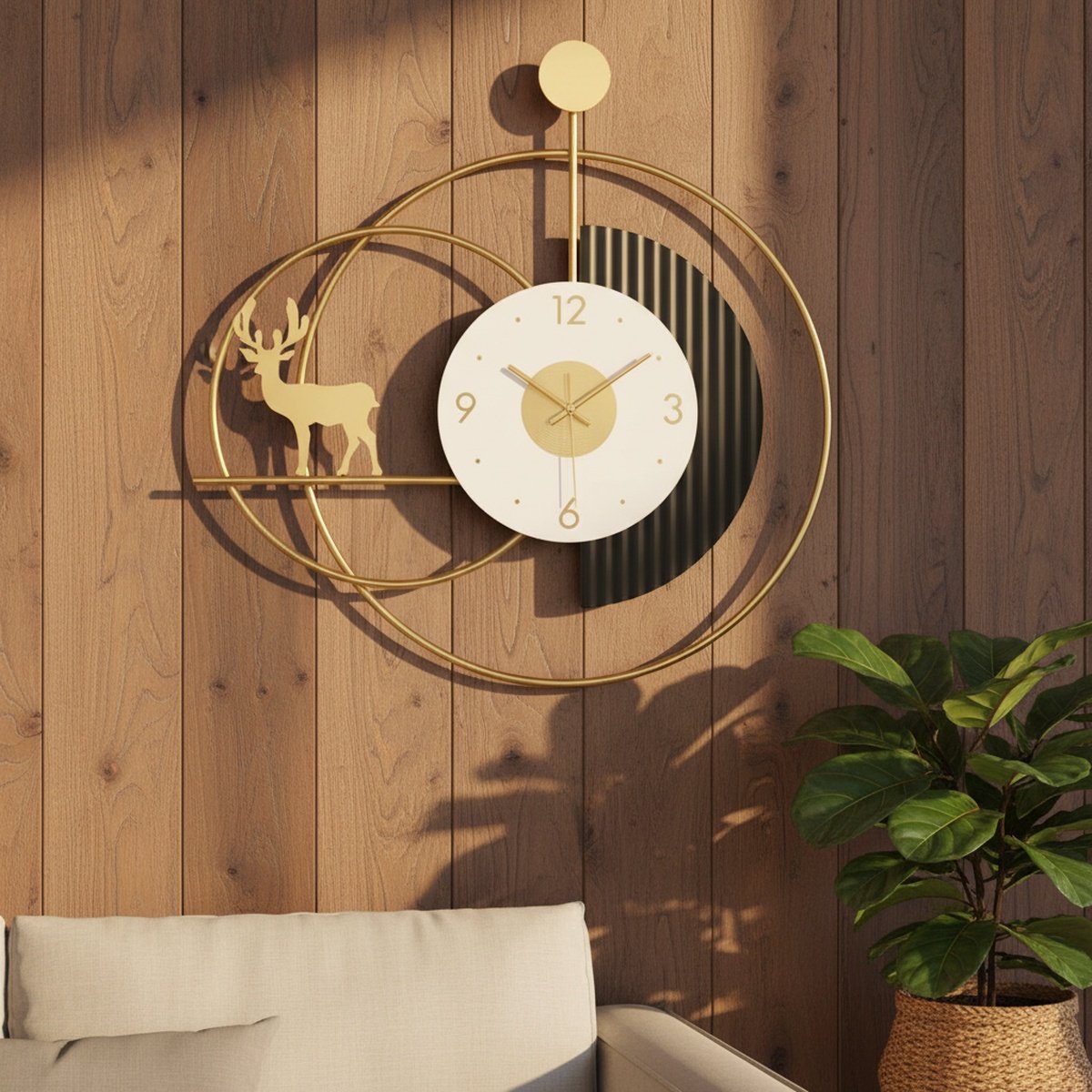 golden-deer-metal-wall-clock-ah-8121139134664-1 Golden Deer Metal Wall Clock - Image 1