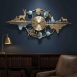 Golden Deer Mountain Wall Clock