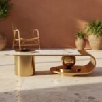 Golden C-Shape Marble Centre Table - Image 2