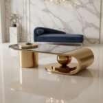 Golden C-Shape Marble Centre Table - Image 3
