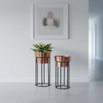 Rose Gold Black Cylindrical Planter Set of 2