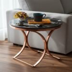 Round Rose Gold Marble End Table - Image 3
