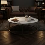 Silver White Marble Round Coffee Table