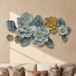 Teal Gold Floral Metal Wall Art