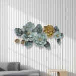 Teal Gold Floral Metal Wall Art - Image 3