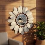 White Feather Metal Wall Mirror