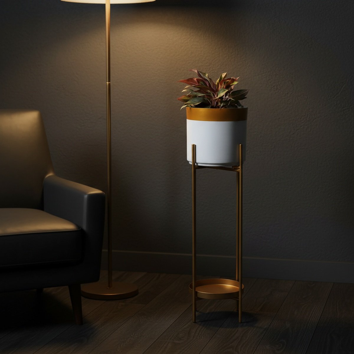 white-gold-planter-set-of-2-ah-8121118982344-1 White and Gold Metal Planter Set of 2 - Image 1