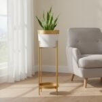 White and Gold Metal Planter Set of 2 - Image 2