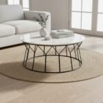 White Marble Geometric Coffee Table | Black Frame