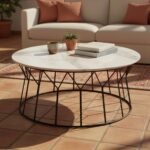 White Marble Geometric Coffee Table | Black Frame - Image 2