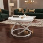 White Marble Geometric Coffee Table | Gold Frame - Image 2