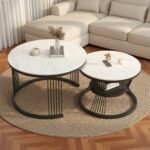 White Marble Nesting Table Set with Shelf