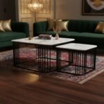 White Marble Square Nesting Table Set of 2 - Image 2