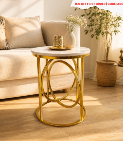 Gold Marble Side Table with Ring Frame