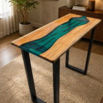 Epoxy River Console Table — Teal