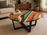 Epoxy River Round Coffee Table — Teal